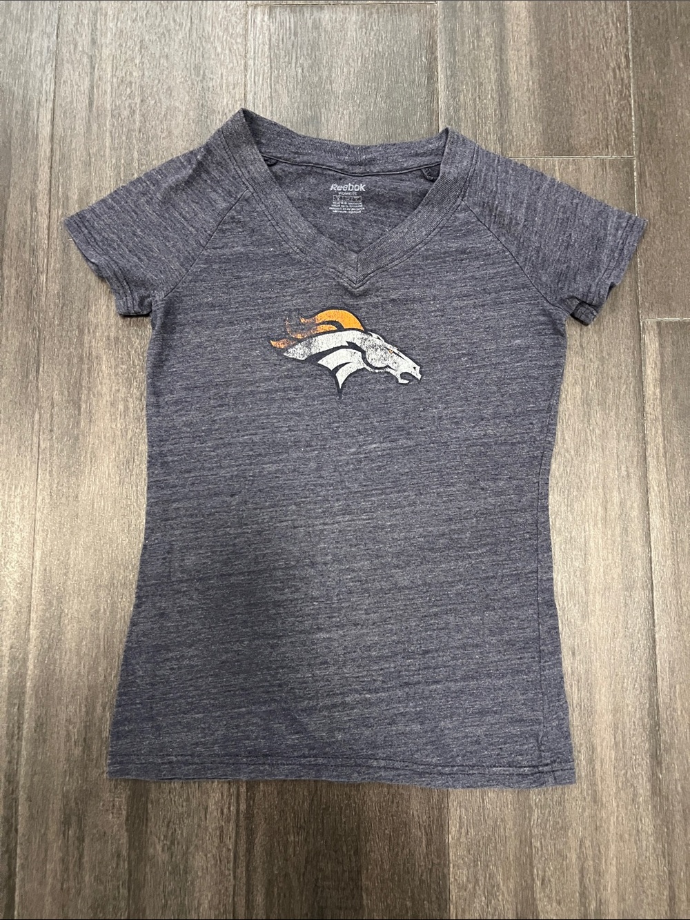Reebok Heathered Navy V-Neck Broncos Logo Tee